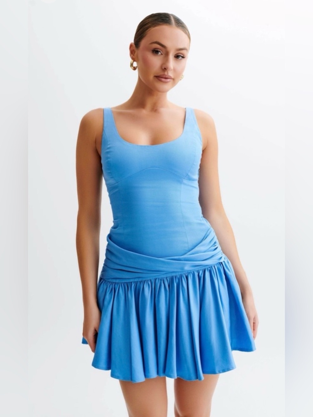 Meshki XXS Alvara cotton puffy mini dress in Sky Blue